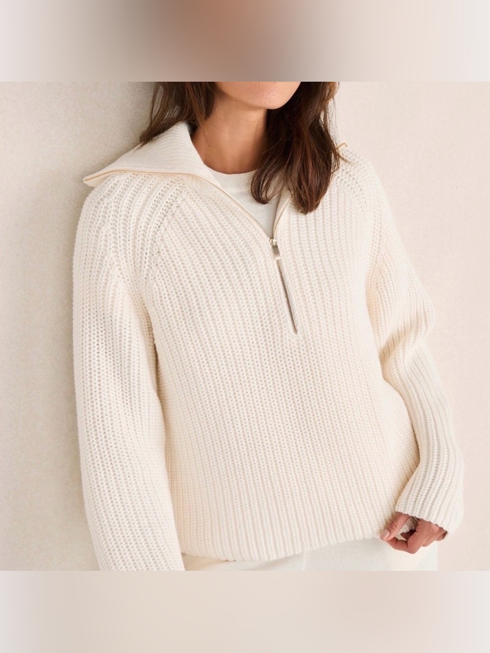* Haven Well Within Ivory Shaker Stitch Quarter Zip Sweater SZ XL *